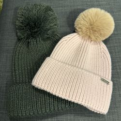 Steve Madden Knit Winter Hat With Large Beige Pom Pom