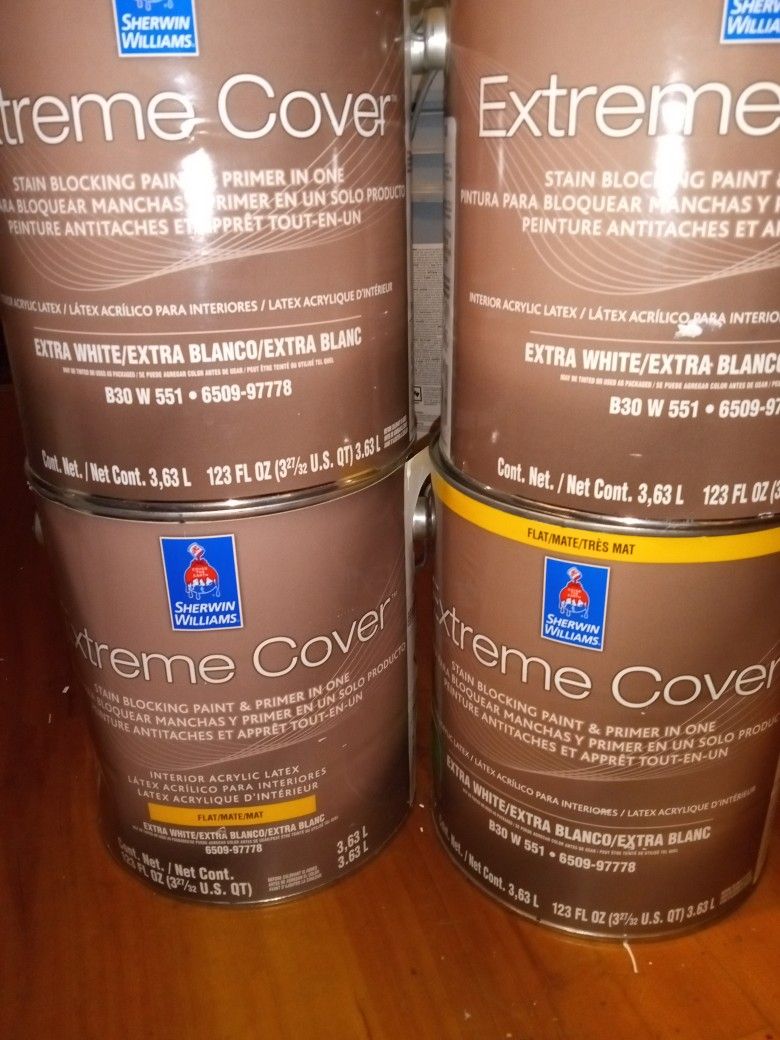 4 Gallons Of Sherwin Williams Extreme Cover Stain Blocking Paint And Primer