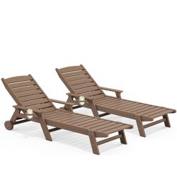 SERWALL HDPE Chaise Lounge Set of 2 for Outdoor, Brown brand new in box $199 C24（3）