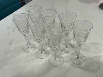 Vintage Libbey Rock Sharpe Crystal Floral Water Goblets Pattern 3005 polished elegant - Set of 7