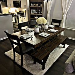 Custom  Dining Table Farm House farmhouse Modern Rustic Set Bench Restoration Hardware Breakfast Oval Table Solid Wood Custom Handcrafted Counter Bar 