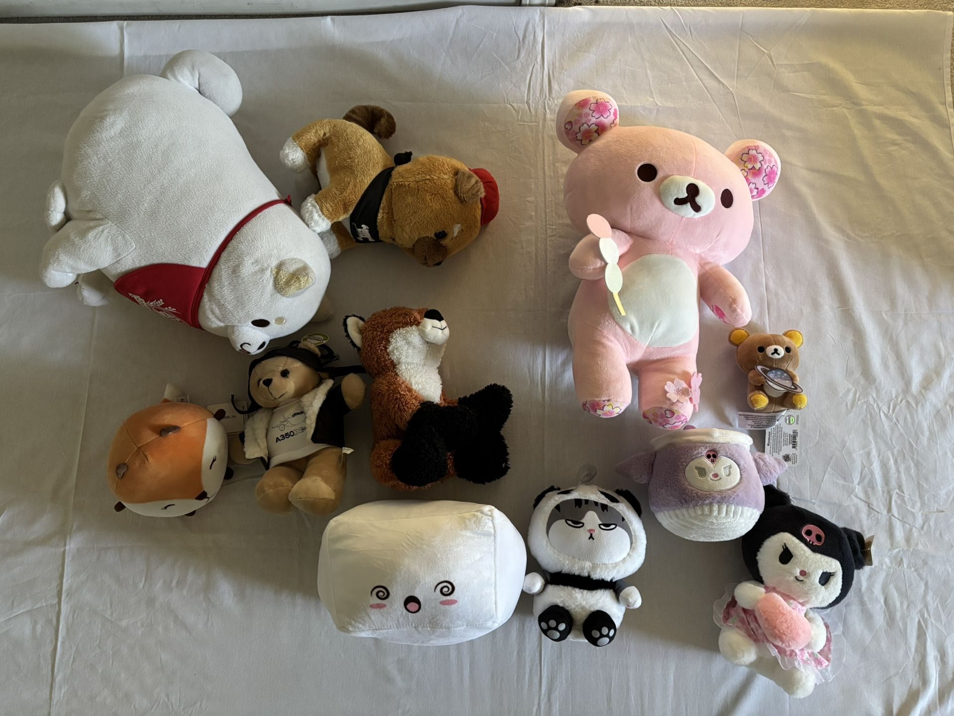 Stuffed Animal Plush Lot - Kuromi, Rilakkuma, Shiba, Fox, China Airlines