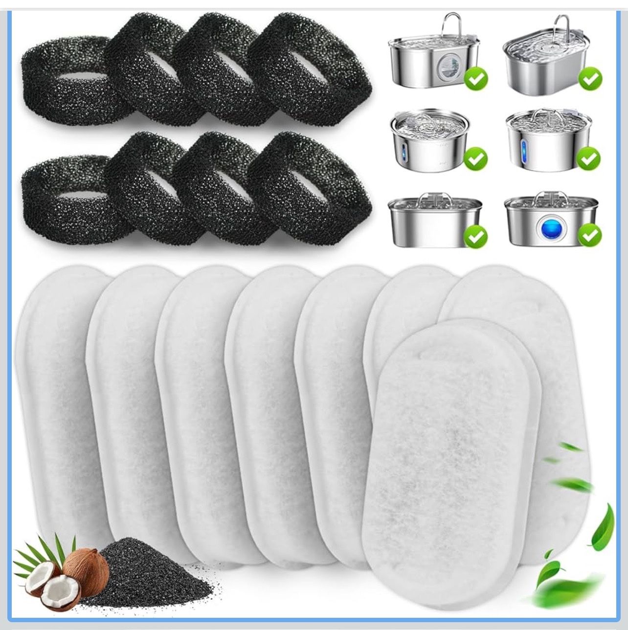 Automatic Cat Water Fountain with 16-Pack Replacement Filters & Pump Sponges – Fresh Hydration for Cats and Dogs, Multi-Pet Household Friendly, Activa