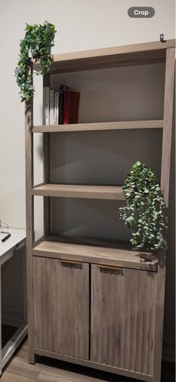 Modern Fluted Bookcase with Storage Cabinet – Natural Wood
