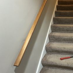 Rounded solid wood handrail. Length 14’-1”. Comes with 4 brackets and hardware.