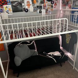 White Metal Loft Bed Frame – Fits Twin Mattress