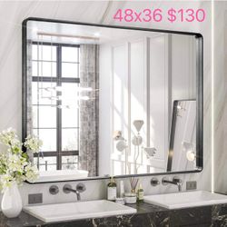 TETOTE 48x36 Inch Mirrors for Bathroom, Matte Black Framed Rectangular Large Modern Farmhouse Vanity Mirror for Wall Decor (Horizontal/Vertical)