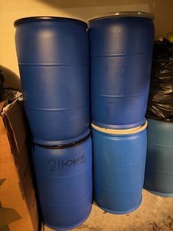 55-Gallon Blue Plastic Drums/Barrels - $35 for  one 2 for 60