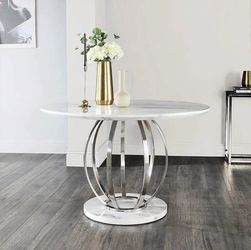 ROUND DINING TABLE - Marble Design - Silver base 😍