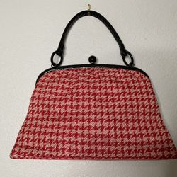 Vintage Tweed Handbag Made In USA Red,pink and Black  Purse