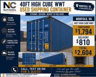 40FT High Cube Wind & Watertight Shipping Container – Norfolk, VA