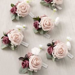 New never used.   Ling's Moment 6pcs Homecoming Wedding Wrist Corsage Artificial Flowers, Girl/Mother Prom Corsages Wristlet Décor, etc. Mauve Dusty R