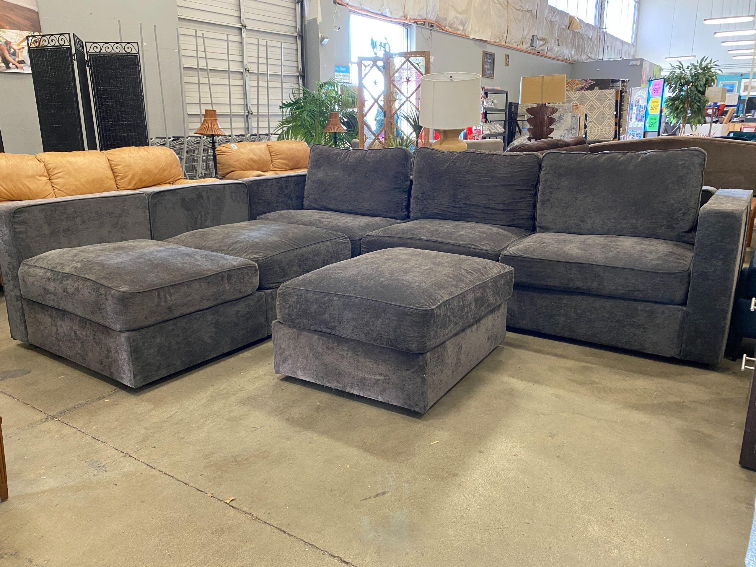 LOVESAC Midnight Corded Velvet Sectional with Storage Ottoman