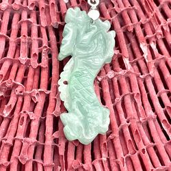 Carved Jade Dragon/ Seahorse Necklace 