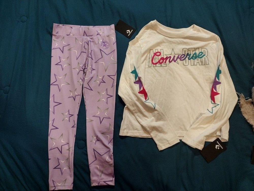 Girls NWT Converse All Star Out. Leggings And Shirt Purple.