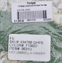 FRONTGATE 11 Foot Umbrella Canopy  - Harper Palm Sage