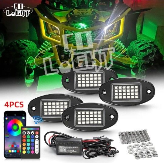 4 Pods RGB LED Rock Lights Underglow with Bluetooth APP Control For UTV ATV RZR