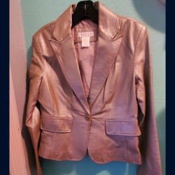 Silver Leather Jacket ..size Small Petite...like New!