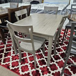 New In Stock Gray 5pc Wood Dining Table Set Special 