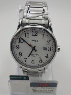 Mens Timex INDIGLO 37mm Quartz Watch Date Window Stainless Steel 30m Water Resistance