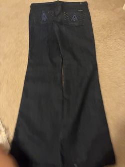 Dark Wash Wide Leg Jeans with Embellished Pockets