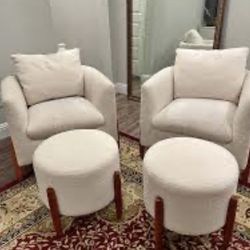 Studio McGee two chairs and two foot stools in great condition