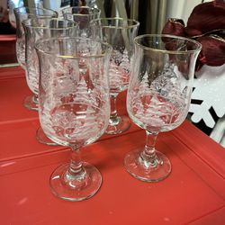 6 Lasered Holiday Glasses With Gold Rims
