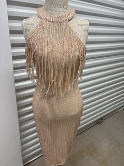 Western Rose Gold Fringe Sequin L Dress