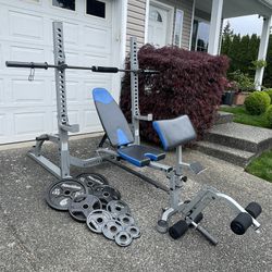 Nautilus Bench Bench Press,squat Rack, weights and bar 