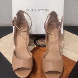 Sun + Stone Reeta Block-Heel Platform Sandals NUDE Size 9.5 Worn Once! With Box