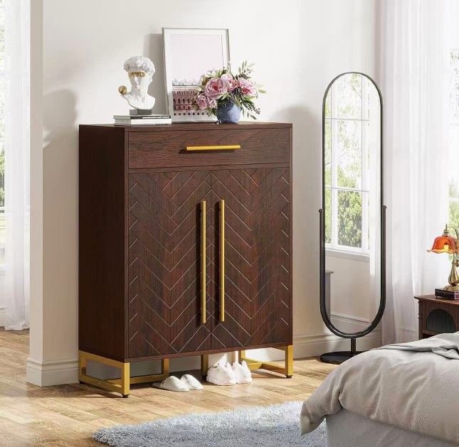 New assembled Shoe Cabinet with Doors Entryway, 5-Tier Shoe Storage Cabinet with Drawer,Wooden Shoes Rack Shoe Storage Organizer for Entryway, Hallway