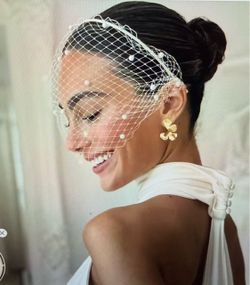 Bridal Birdcage Veil with Pearl Accents