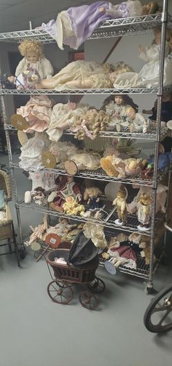 Vintage Porcelain Doll Collection and Antique Doll Strollers