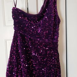Formal One Shoulder Purple Sequins Dress