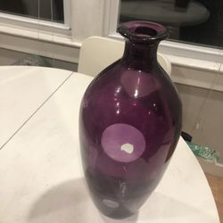 Tall Purple Glass Vase With Clear Glass Polka Dots