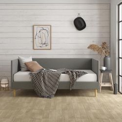 New DHP Mid-Century Modern Design Upholstery Daybed, Twin, Rich Grey Linen