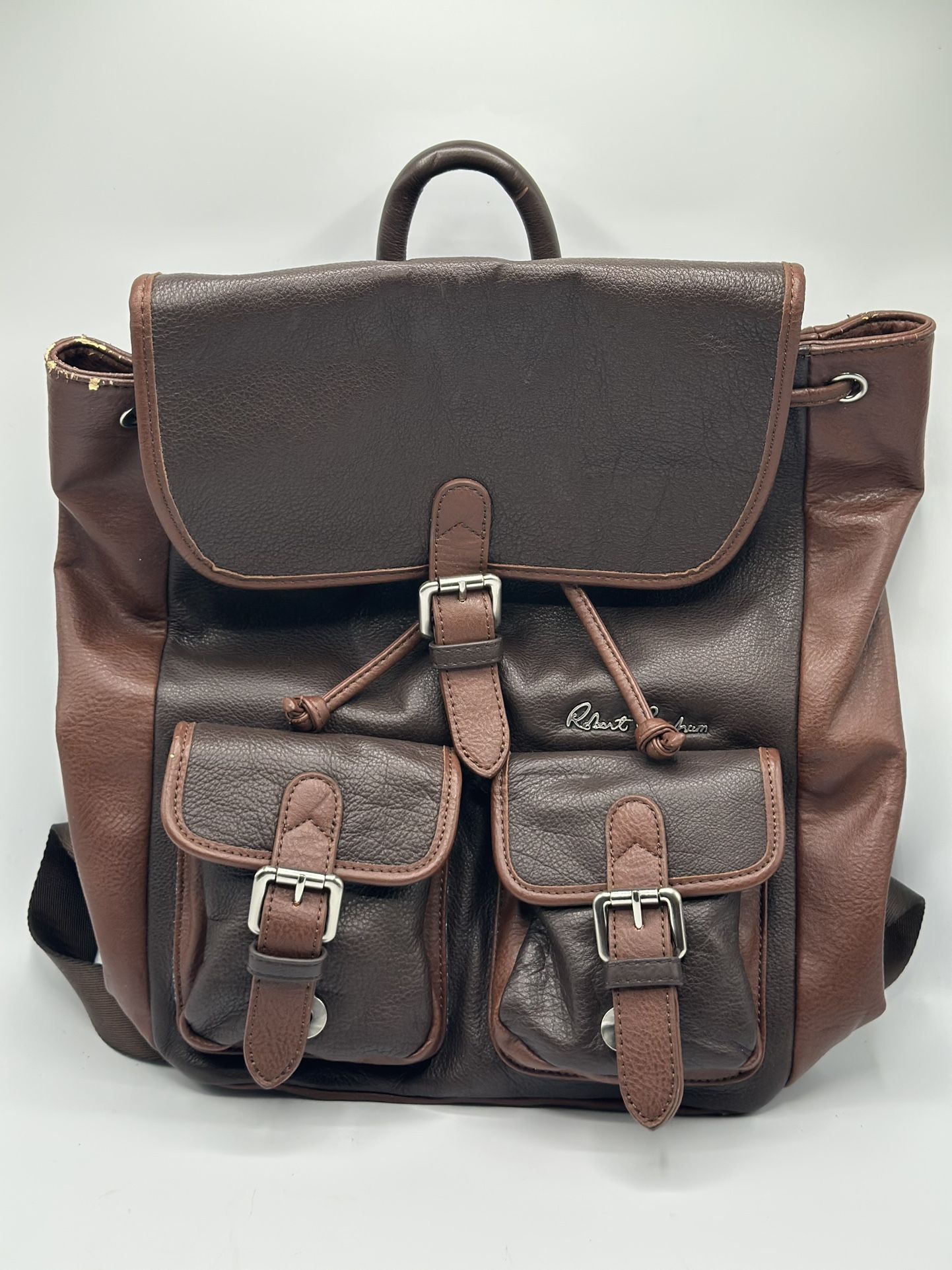 Robert Graham Brown Leather Backpack Vintage Style with Buckle Pockets