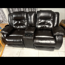 Black couch sofa recliners set of 2