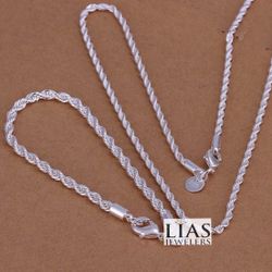New 18k White Gold Rope Chain And Bracelet 