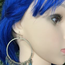 Y2K Hoop Earrings with Turquoise Bead Details 