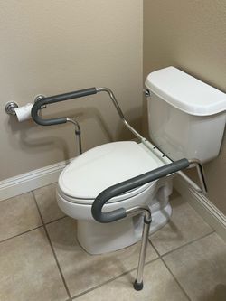 Adjustable Toilet Safety Frame, Support Handles & Armrests with Mounting Hardware