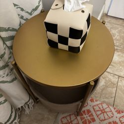 Modern Gold Metal End Table with Storage