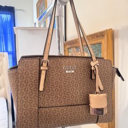 GUESS Tan/Brown Monogram Hand Bag