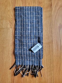 Vintage Plaid Grey Tan  Scarf with. Fringes