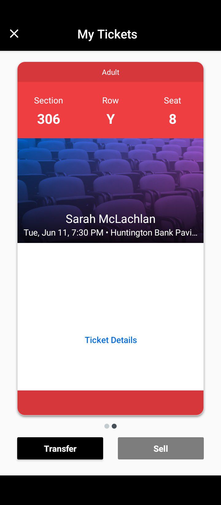 PAIR of Sarah McLachlan Tickets June 11th 