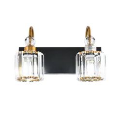 Arsenault 2-Light Black Gold Wall Sconce with Crystal Shades