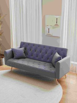 71-inch convertible love seat sofa, American vintage grey velvet material, suitable for small living room, bedroom, office