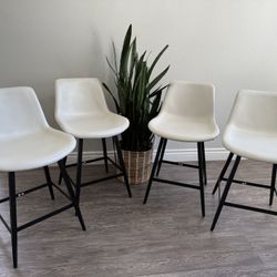 24 inch Counter Stool, Modern Bucket Barstool Set of 4, Barstools with Back and Footrest, Faux Leather Bar Stools for Kitchen Island Restaurants, Anti