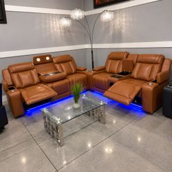 Power Recliner Sofa Set with LED Lighting