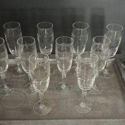 Vintage Cristal D’Arque etched champagne flutes